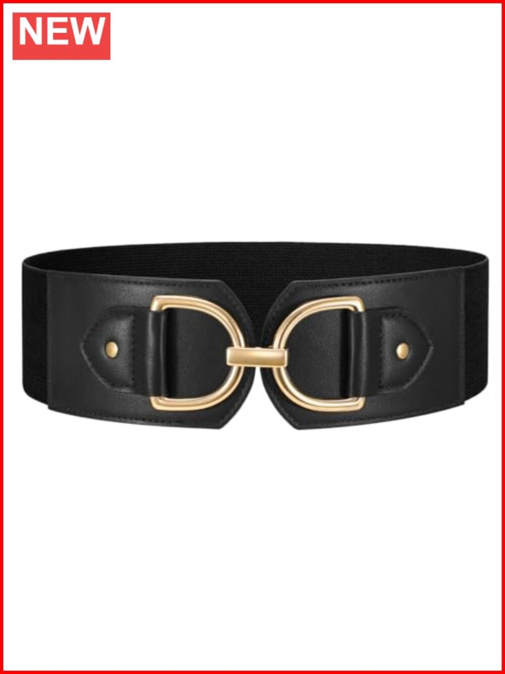 Women Wide Elastic Cinch Belt Faux Leather Gold Buckle Dress Waist Belt